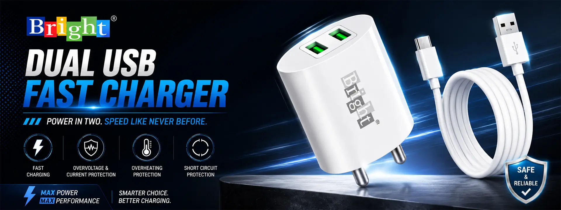 Bright Dual USB Fast Charger Manufacturers, Wholesale Suppliers in Manipur