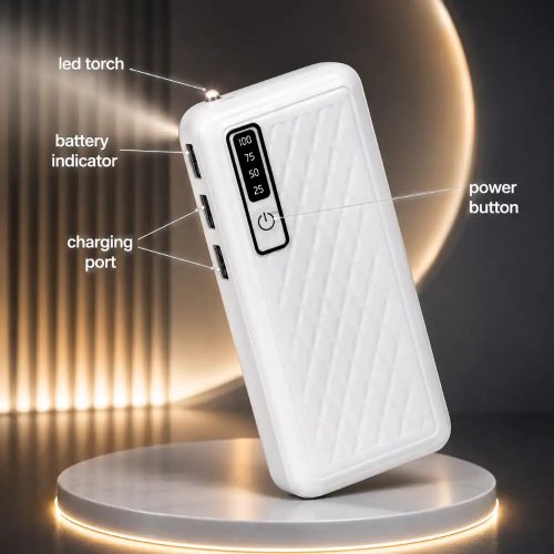 10000mAh Portable Power Bank 12W Fast Charging With LED Torch And Battery Indicator Manufacturers, Wholesale Suppliers in Itanagar
