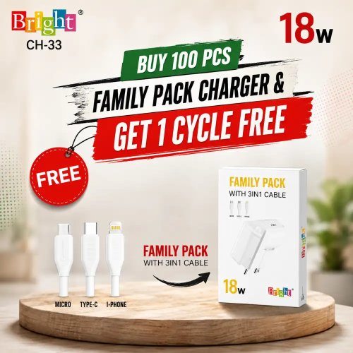 18W Family Pack Fast Charger With Micro USB Type-C And iPhone Support Manufacturers, Wholesale Suppliers in Alipur