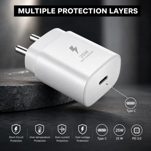 25W Type C Power Charger With Over Temperature And Short Circuit Protection Manufacturers, Wholesale Suppliers in Baghpat