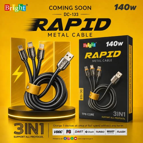 3 In 1 Fast Charging Cable With USB To Type C Micro USB And Lightning Manufacturers, Wholesale Suppliers in Haryana