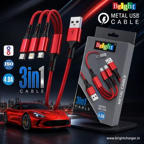 3 In 1 Metal Braided USB Charging Cable For iPhone Type C And Micro USB Manufacturers, Wholesale Suppliers in Assam