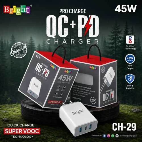 45W QC PD Fast Charger Dual Port USB Charging Adapter For Type C Devices Manufacturers, Wholesale Suppliers in Itanagar