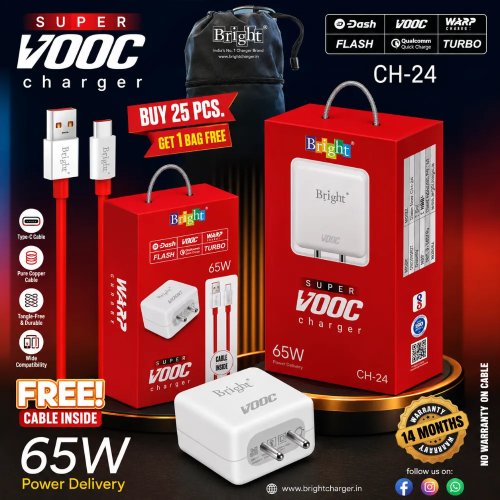65W SuperVOOC Fast Charger by Bright Universal Turbo Charging Adapter Manufacturers, Wholesale Suppliers in Itanagar