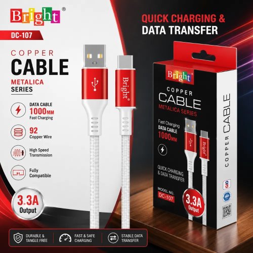 Bright DC-107 3.3A Fast Charging Micro USB Data Cable Quick Charge 3.0 Manufacturers, Wholesale Suppliers in Assam