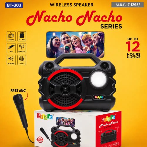 Bright Nacho Wireless Bluetooth Speaker 10W RMS Portable Audio System with AUX FM USB And Mic Support Manufacturers, Wholesale Suppliers in Nagpur