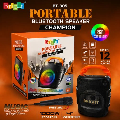 Champion Portable Bluetooth Speaker 4-Inch Woofer Party Speaker with RGB Lights Manufacturers, Wholesale Suppliers in Sikkim