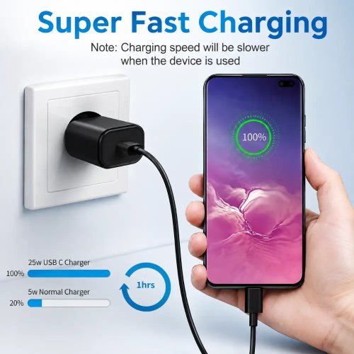 Super Fast 25W Mobile Charger Black Power Adapter For Mobile Devices Manufacturers, Wholesale Suppliers in Baghpat